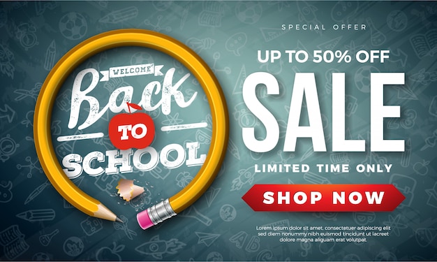 Back to School Sale Banner Featuring Graphite Pencil and Typography on Black Chalkboard – Free Download