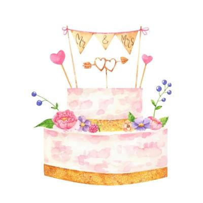 Hand Painted Watercolor Wedding Cake with Topper – Free to Download