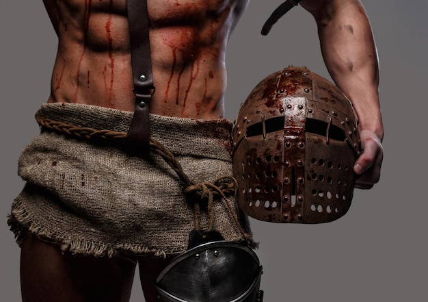 Muscular Gladiator Holding a Helmet – Free Stock Photo, Download Free