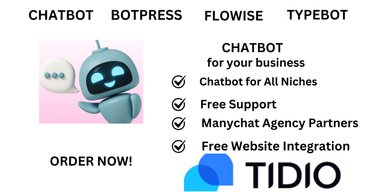 I Will Create a Multi-Purpose Chatbot for Botpress, Dialogflow, ManyChat, TypeBot, Tidio, and Chatfuel