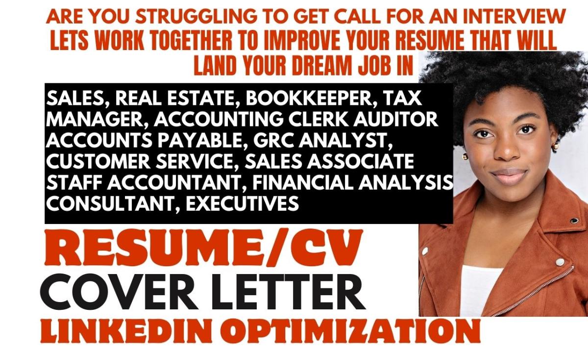 I Will Create a Professional Resume for Sales, Accounting, Real Estate, Bookkeeping, Tax Management, and Auditing