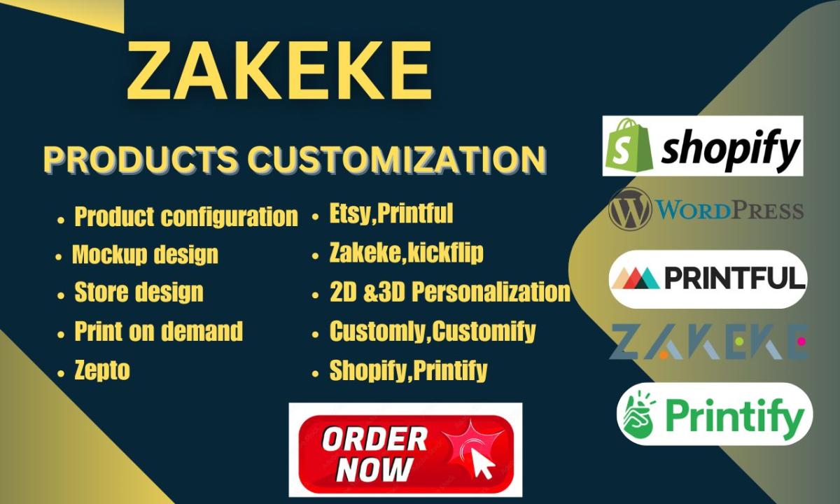 I Will Setup Products in Zakeke, Shopify, Kickflip Customizer, Printful Customizer, and Customily