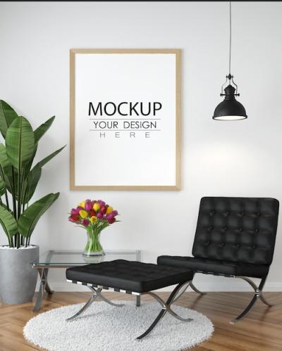 Poster Frame in Living Room PSD Mockup – Free to Download