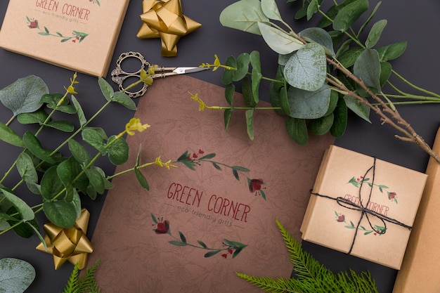 Mock-Up Gifts and Leaves – Free Stock Photo for Download