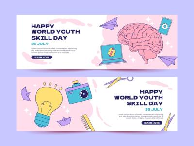 Hand Drawn Horizontal Banner Template for World Youth Skills Day Celebration – Free Download