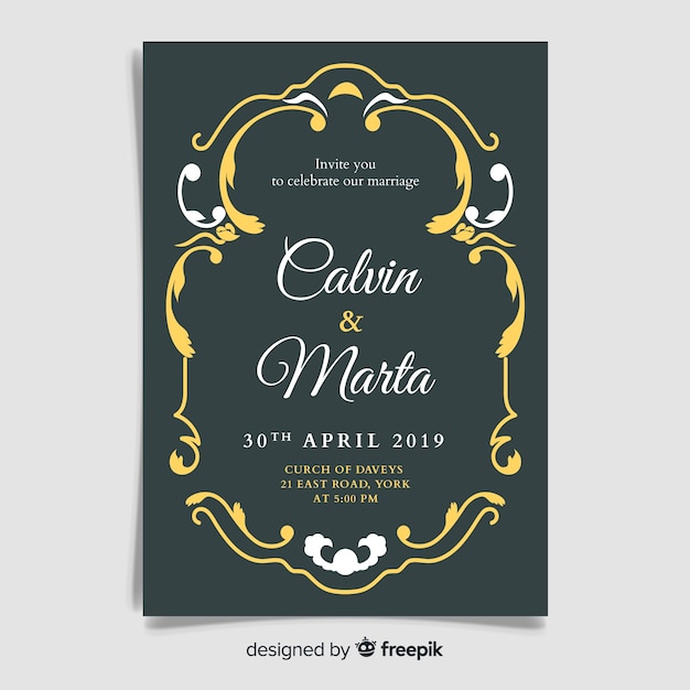 Retro Ornamental Wedding Invitation Template – Download Free Stock Photo