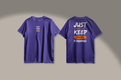 A Purple T-Shirt with ‘Just Keep Ahead’ – Free Stock Photo for Download