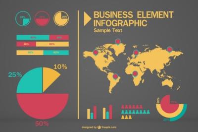 Business Infographic Featuring World Map and Pie Charts – Free Download