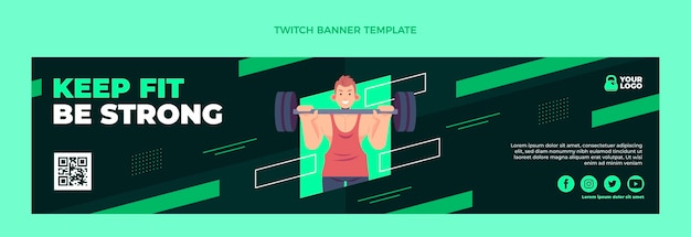 Flat Design Fitness Twitch Banner – Free Download