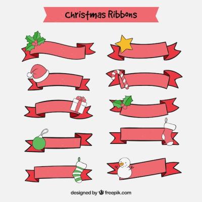 Hand Drawn Christmas Ribbons – Free Download of Vector Templates