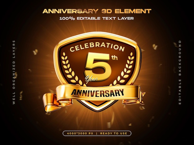 3D Golden Badge Template for 5th Year Anniversary Celebration – Free Download