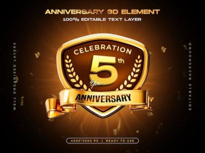 3D Golden Badge Template for 5th Year Anniversary Celebration – Free Download
