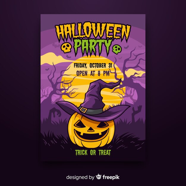 Colorful Hand Drawn Halloween Party Poster – Free Download