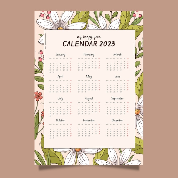 Hand Drawn 2023 Monthly Calendar Template – Free to Download