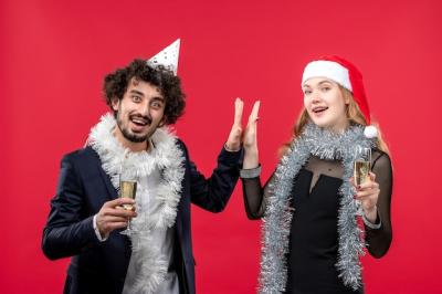 Young Happy Couple Celebrating Christmas and New Year – Free Stock Photo, Download Free Stock Photo