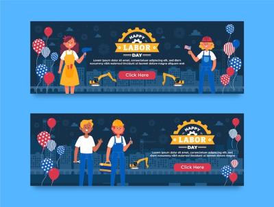Labor Day Celebration Flat Horizontal Banners – Free Download