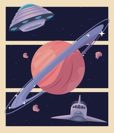 Space Vehicles and Saturn Scene – Free Download of Stock Photo