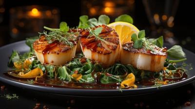 Refined Taste: Seared Scallops with Asparagus – Free Stock Photo for Download