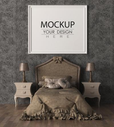 Poster Frame Mockup Interior in a Bedroom – Free Download