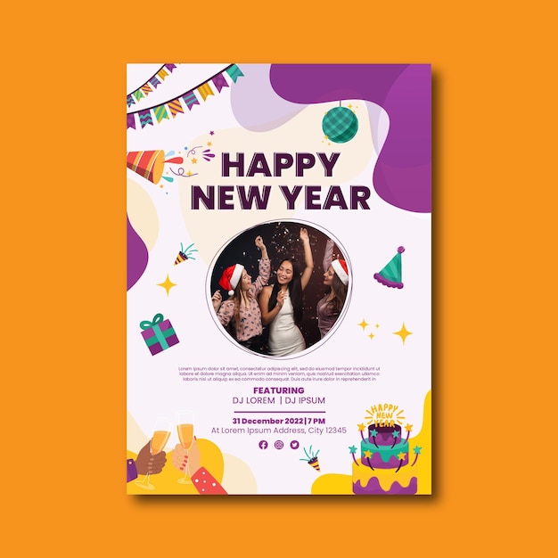 Hand Drawn Flat New Year Vertical Poster Template – Free Download