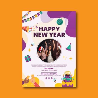 Hand Drawn Flat New Year Vertical Poster Template – Free Download
