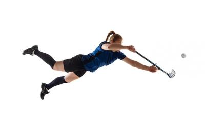 Female Floorball Player in Action on White Background – Free Download