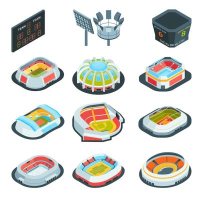 Isometric Stadium Icons Featuring Diverse Architectural Designs – Free Download