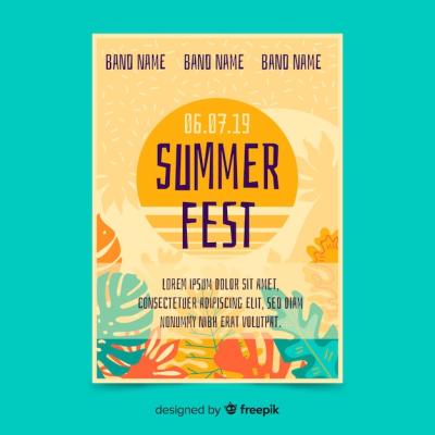 Hand Drawn Summer Party Poster Template – Download Free Stock Photo