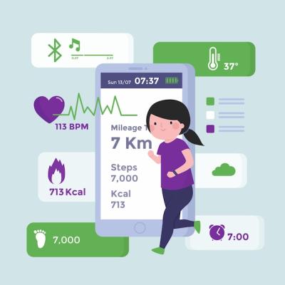 Flat Design Woman Running Fitness Trackers – Free Download