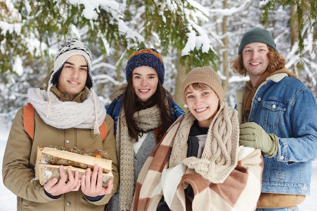 Group of Young People in Winter Forest – Free Stock Photo for Download