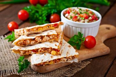 Delicious Mexican Quesadilla Wrap with Chicken, Corn, Sweet Pepper, and Salsa – Free to Download