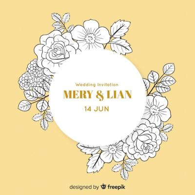 Round Wedding Invitation Design with Flowers – Free Download