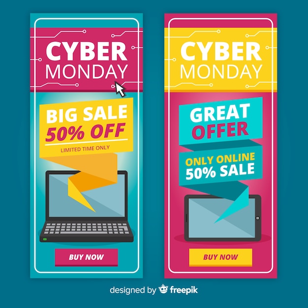 Modern Hand Drawn Cyber Monday Banners – Free Download