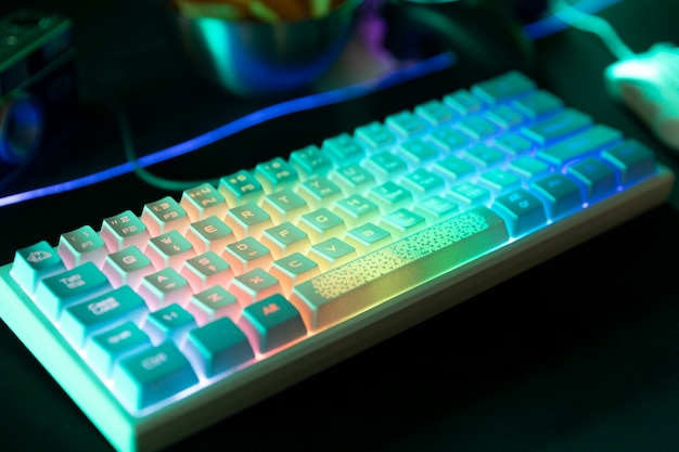High Angle Shot of a Neon-Lit Keyboard – Free Download