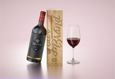 Wooden Box and Red Wine Bottle Mockup – Download Free Stock Photo