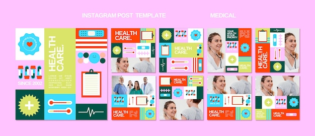 Flat Design Medical Care Instagram Posts – Free Download