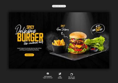 Delicious Burger and Food Menu Web Banner Template – Free Download