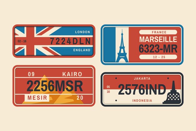 Flat Design License Plate Set – Free Download