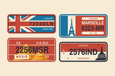 Flat Design License Plate Set – Free Download