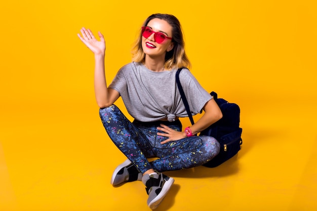 Joyful Young Lady in Sport Leggings and Trendy Sneakers – Free Stock Photo Download