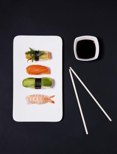 Chopsticks and Soy Sauce Next to Sushi – Free Download