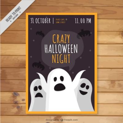 Halloween Poster Featuring Ghosts and Bats – Free Stock Photo for Download