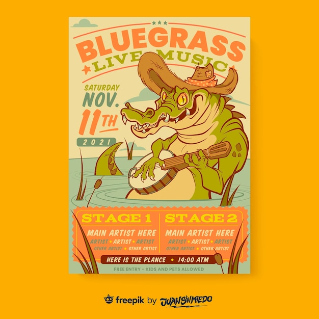 Vertical Poster Template for Music Festival Featuring Bull and Crocodile – Free Download