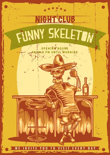 Mexican Drunk Skeleton Illustration for Poster Design – Free Download