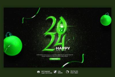 Happy New Year 2024 Celebration Web Banner Design Template – Download Free Stock Photo