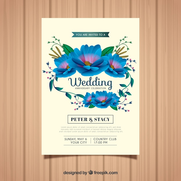 Realistic Wedding Anniversary Card Vector Template – Free Download