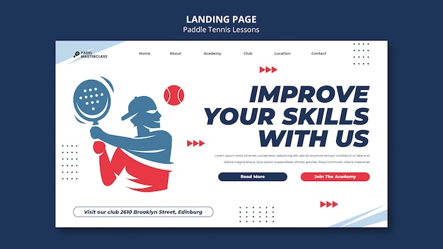 Flat Design Paddle Tennis Lessons Landing Page Template – Free Download