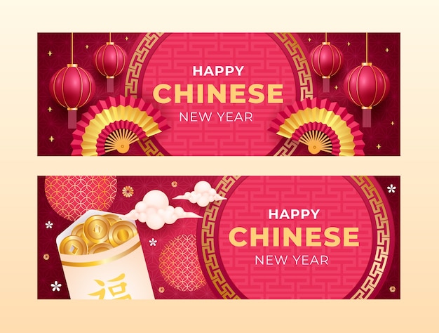 Realistic Chinese New Year Horizontal Banners Set – Download Free Stock Photo