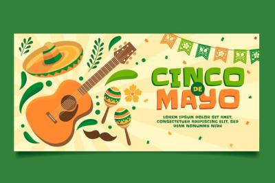 Flat Horizontal Banner Template for Cinco de Mayo Celebration – Free Download