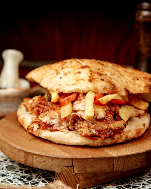 Chicken Doner with Fries, Pickles, Tomato, and Sauce – Free Download